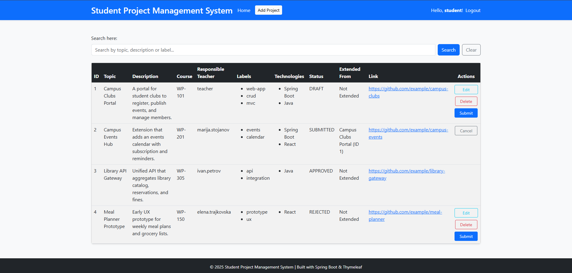 Student Project Management System image